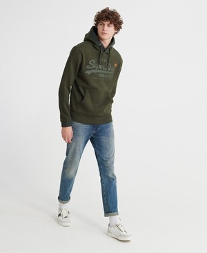 Superdry Vintage Logo Tonal Tape Férfi Kapucnis Pulóver Olivazöld | MHNBW3504